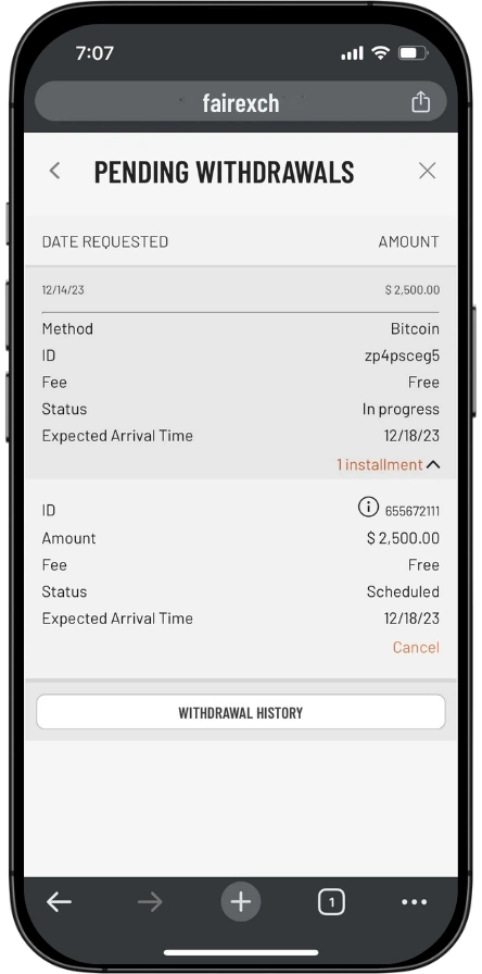 fairexch step 8 time for withdrawal